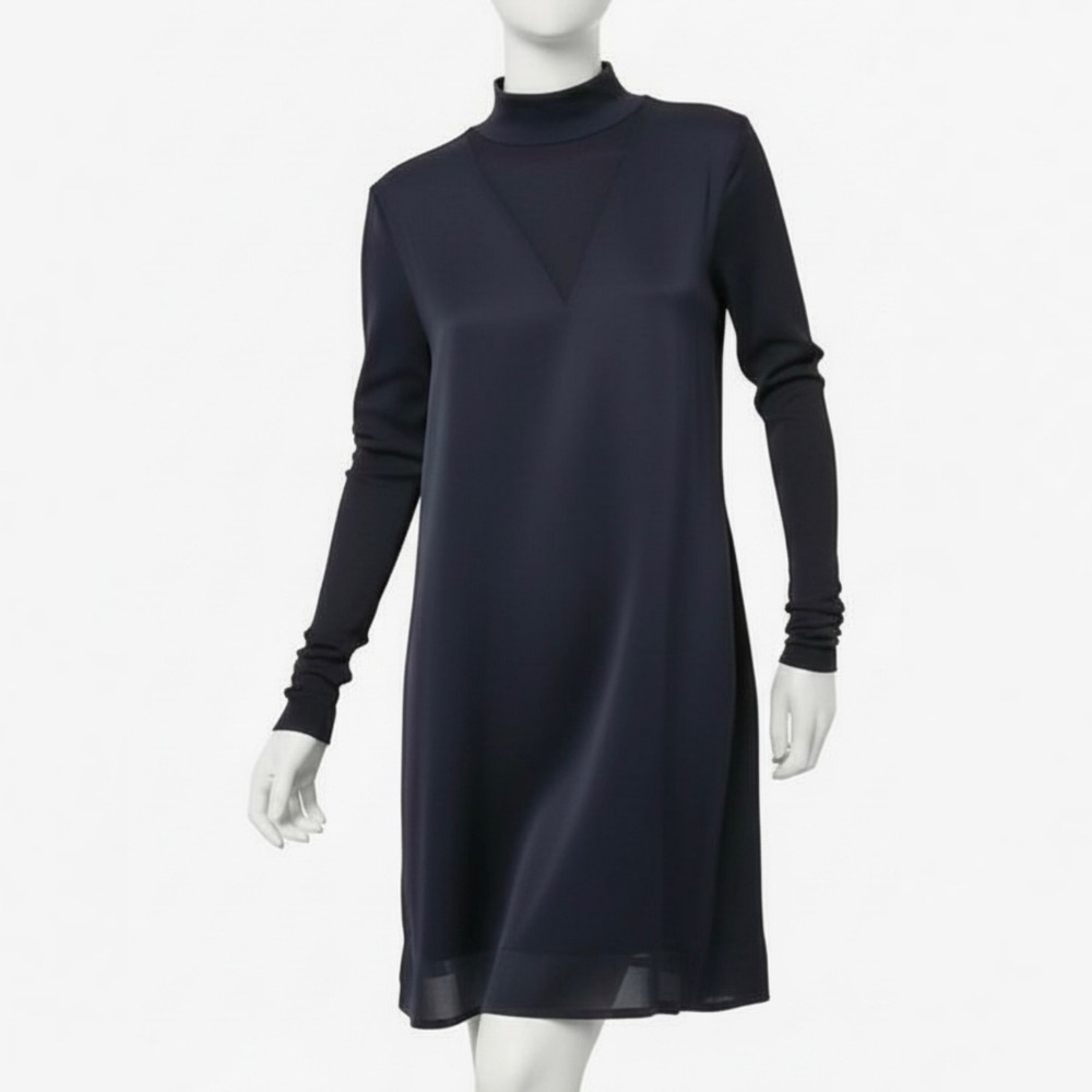 Ted Baker London Mock Neck Shift Dress‎ Women's Size Small US Navy Long Sleeves